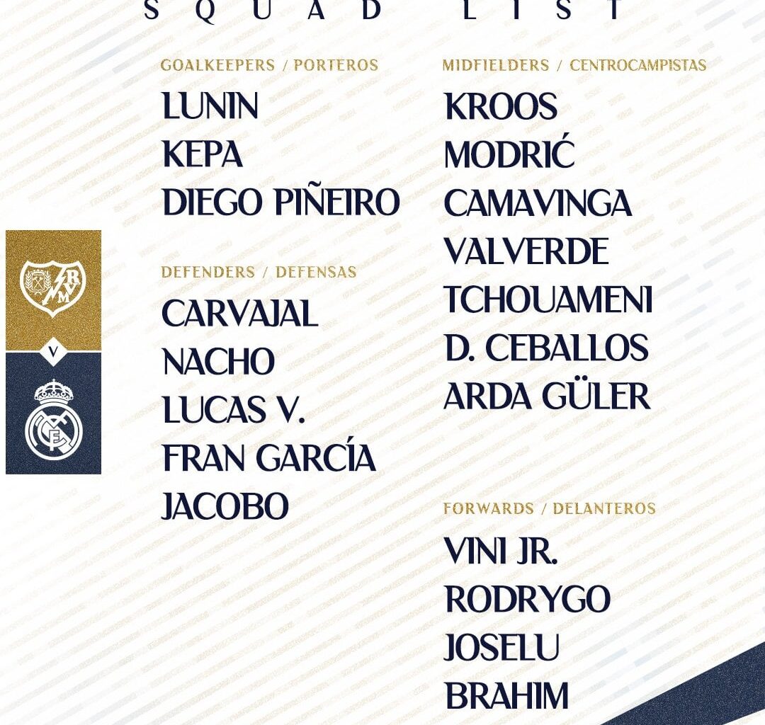 📋✅ Our squad for the match 🆚 Rayo Vallecano