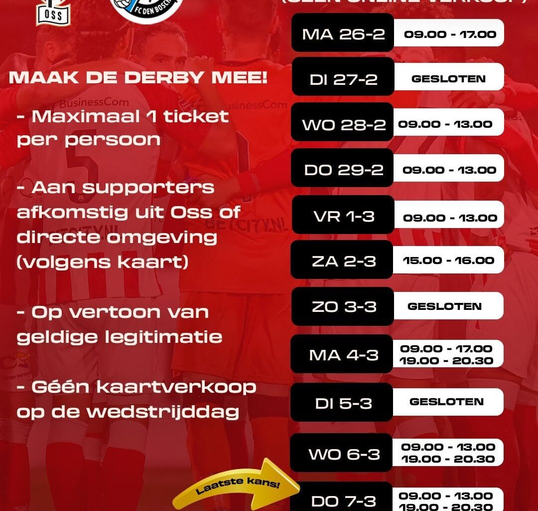 [TOP Oss] bans ticket sales in 4 municipalities for the derby against FC Den Bosch