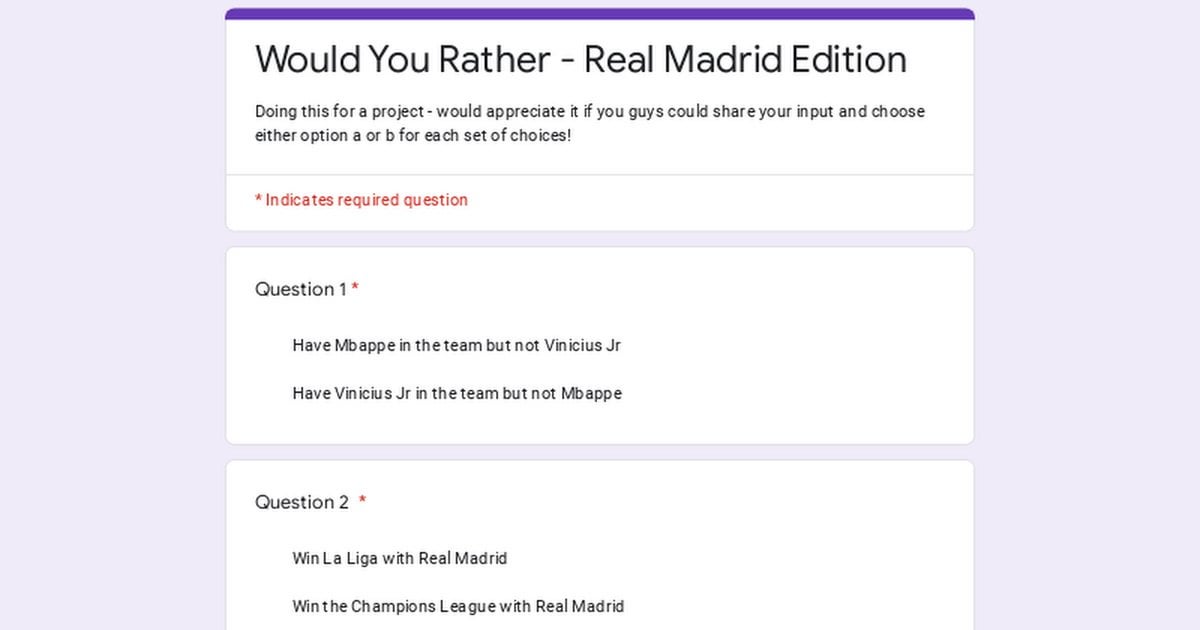 Would you rather Real Madrid edition - asking for your input!