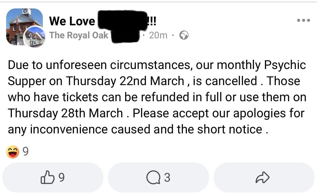 A genuinely serious post on a local Facebook page