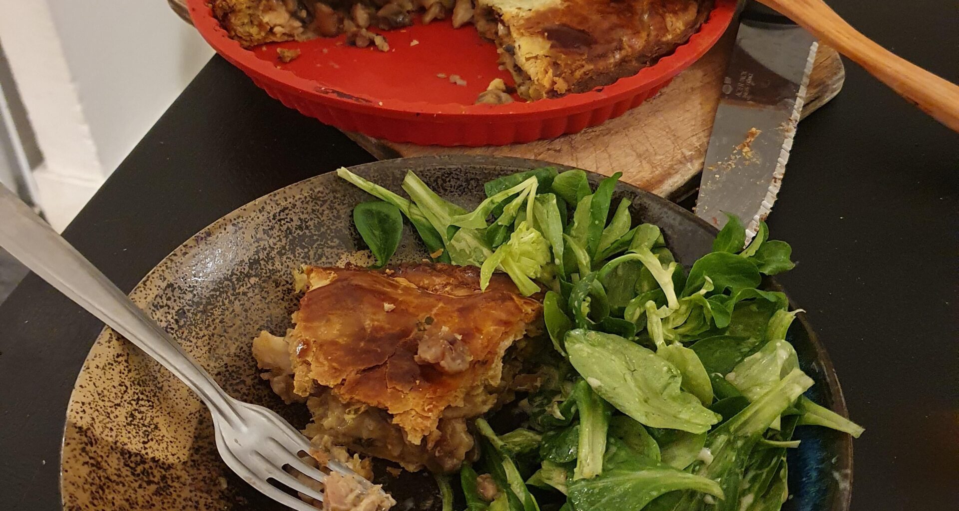 Tourte au poulet, champignon et marrons sans crème
