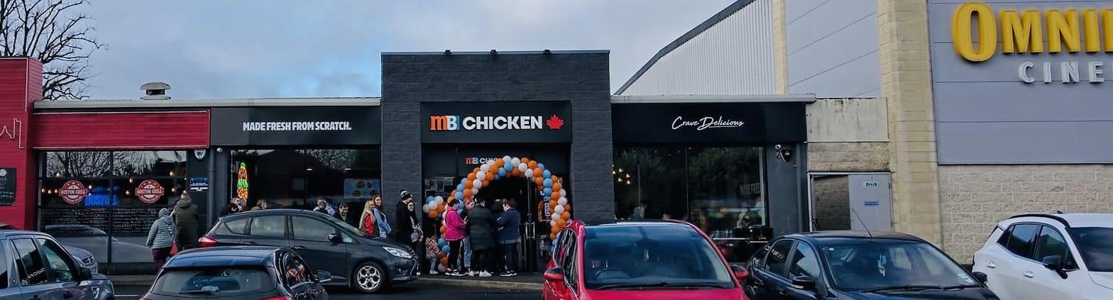 Scenes in Lisburn today when a new restaurant was handing out free burgers.