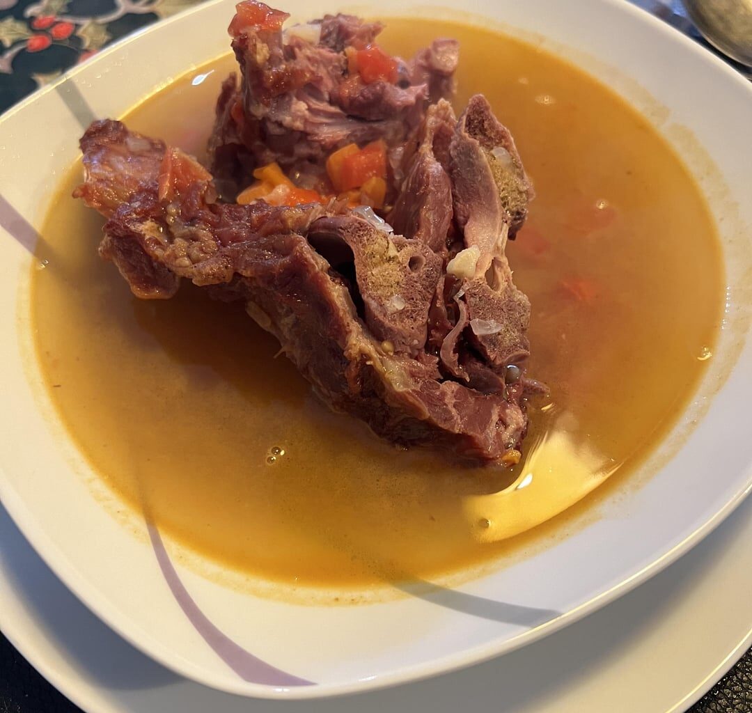 Smoked pig bone soup.