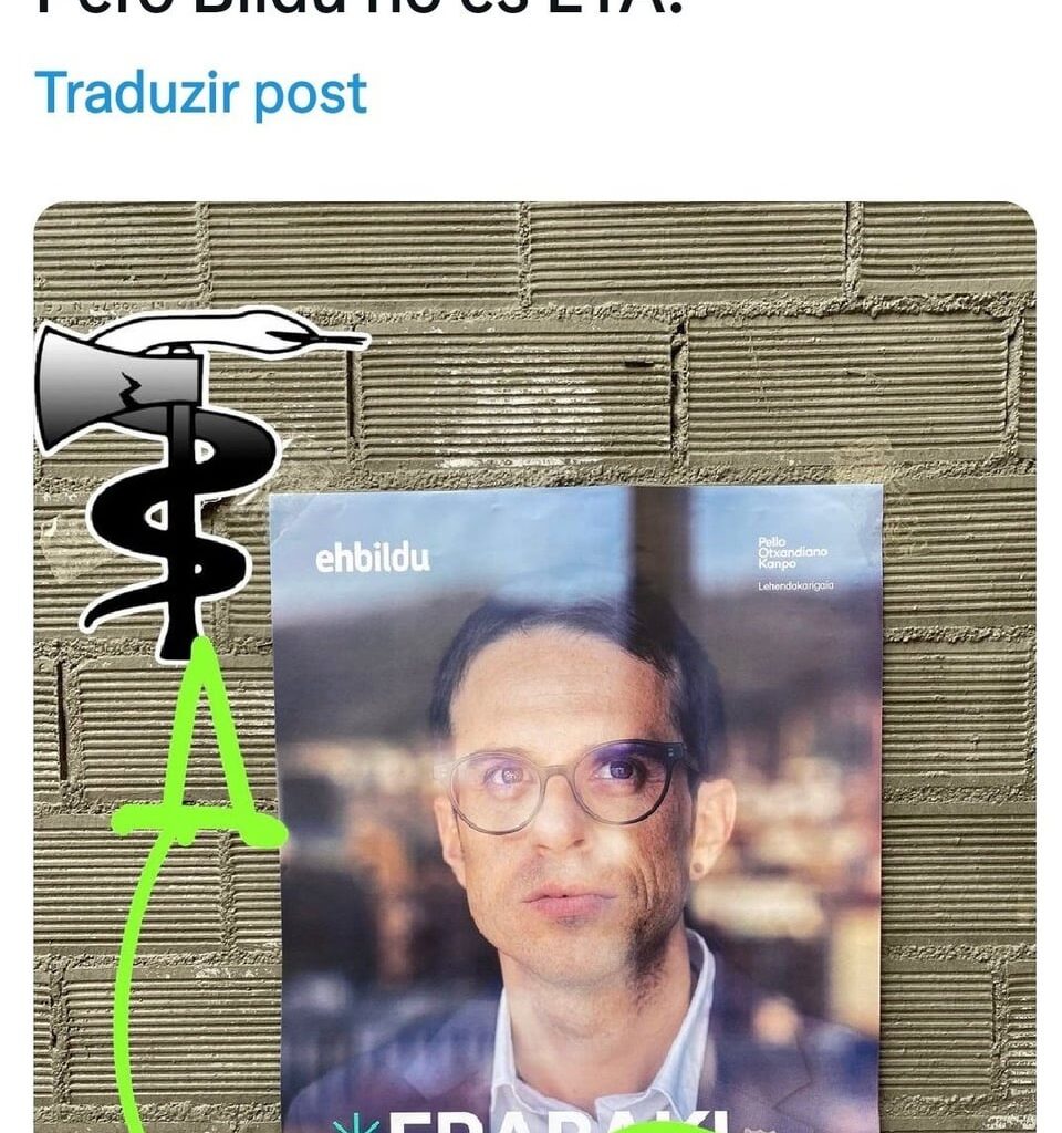 Ayuso y la organización juvenil del PP piensan que Bildu se confiesa abiertamente etarra porque en uno de sus carteles aparece la palabra aldaketa ("cambio"), que casualmente comparte tres letras con las siglas ETA.