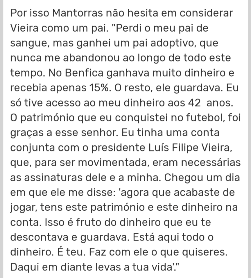 [RECORD] Mantorras grato ao "pai" Luís Filipe Vieira: «Ele ficava com o meu salário e dava-me apenas 15%»