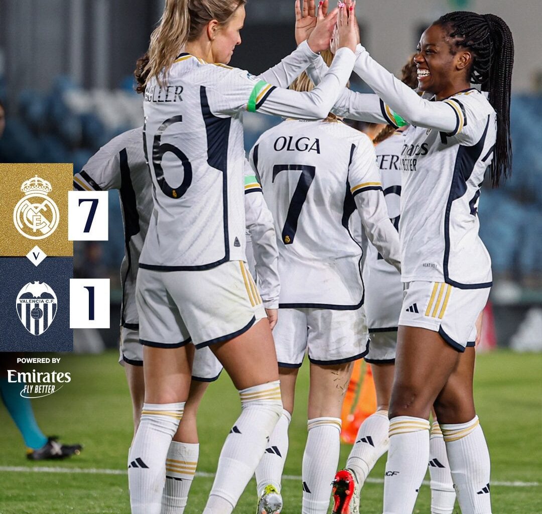 Real Madrid Femenino 7-1 Valencia CF Femenino | 29’ Linda Caicedo, 38’ 45' 53' Caroline Møller, 65’ Signe Bruun, 81’ Feller, 90'+1’ Maite Oroz; 56’ Anita Marcos | Liga F MD16