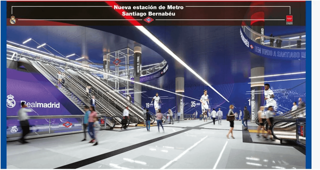 The community of Madrid will modernize the Santiago Bernabéu Metro station with a design inspired by Real Madrid. It will extend the space of its facilities 3x, responding more effectively to the influx on match days and at events hosted by the stadium and development around surrounding area.
