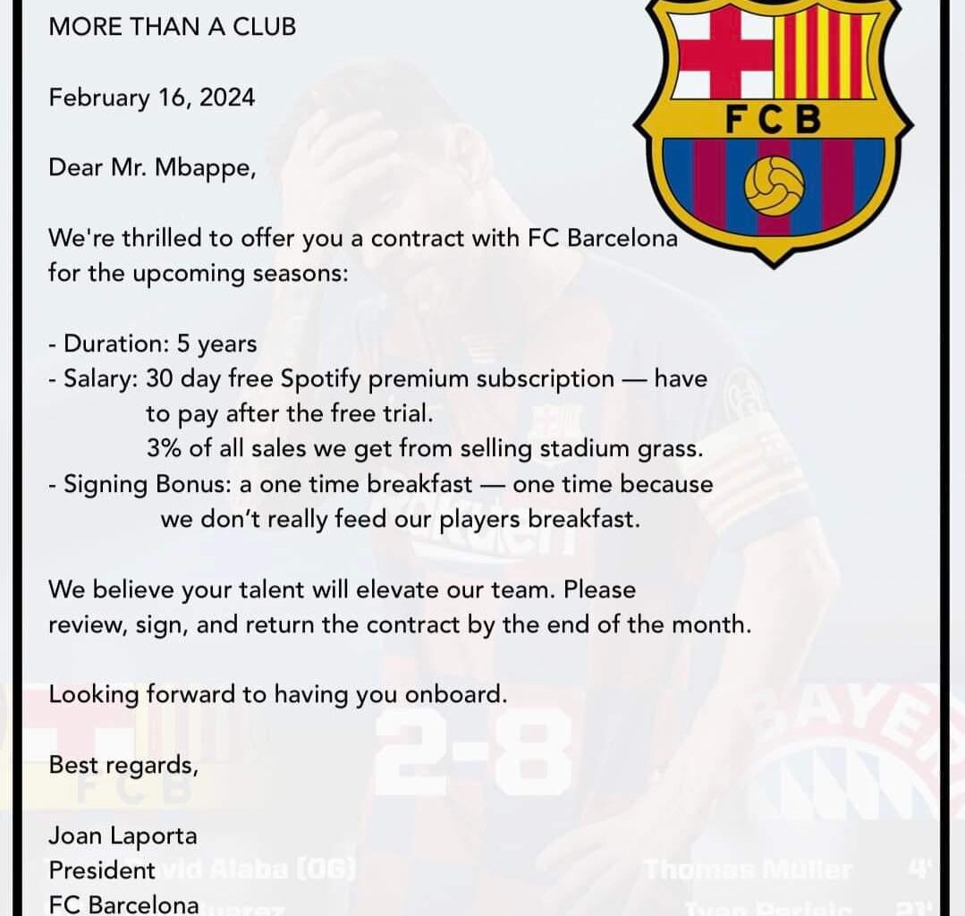BREAKING! 🚨 Barcelona have sent an official contract offer for Kylian Mbappe