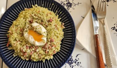 Cauliflower with serrano ham and poached egg