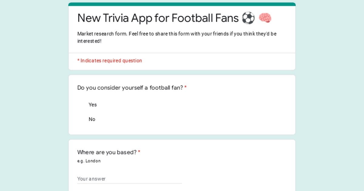 New trivia app for football fans (user research form)