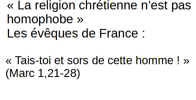 J'avais vu passé cette citation pendant une émission sur la 2 ça m'avait fait rire (et désolé si l'affaire avec les évêques qui refusent la bénédiction aux couples homos c'était y a un moment, je suis en retard)