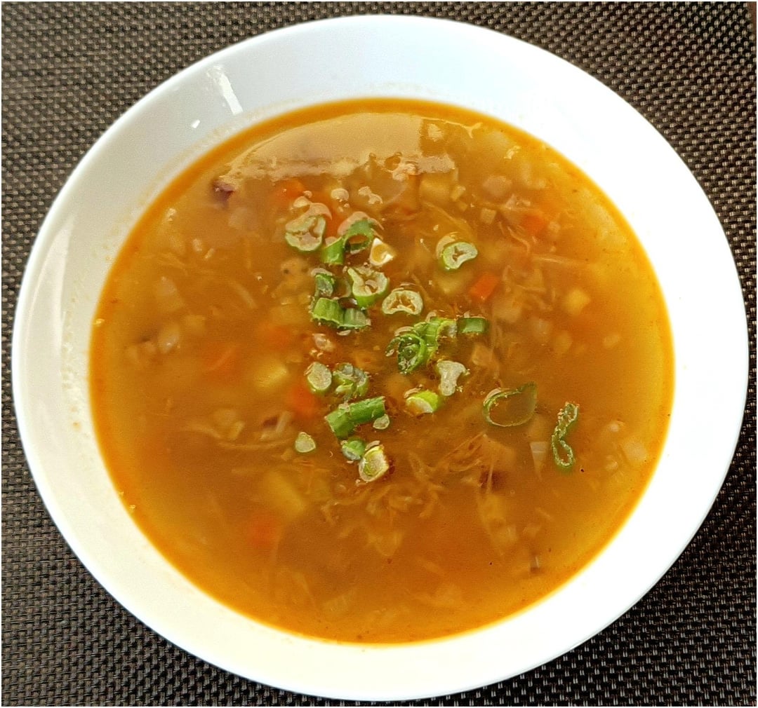 Today's lunch 😋 Mom's sausage soup (homemade - smoked). Compared to the original recipe, a little more sauerkraut and white beans were added. And the main course - Meatballs with liver on a contact grill, Belgian fries and cucumber salad with sour cream 🤤 Have a nice day everyone 🥂