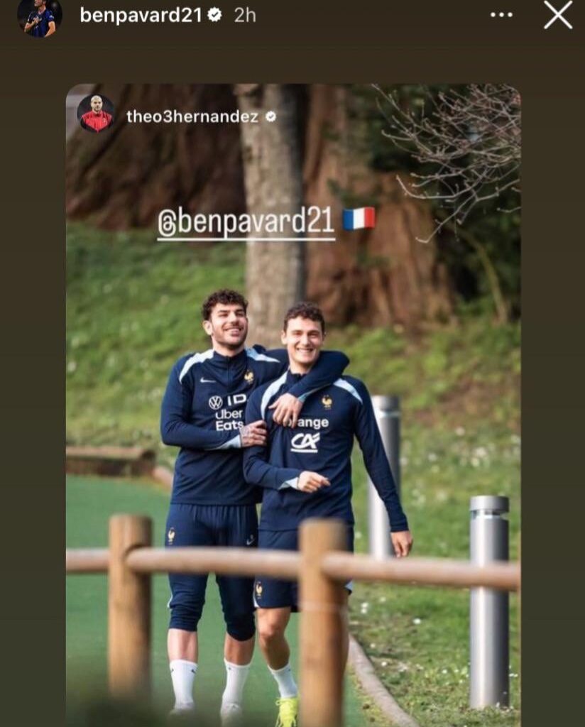 Theo Hernandez and Benji on Instagram. Enemies in Milano, friends in France 🇫🇷
