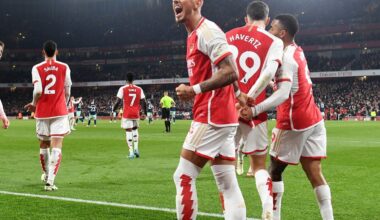 Arsenal are only the fourth side to win each of their first eight Premier League games of a calendar year; the previous three all went on to win the title that year (Man Utd in 2009, Liverpool in 2020, Man City in 2021).