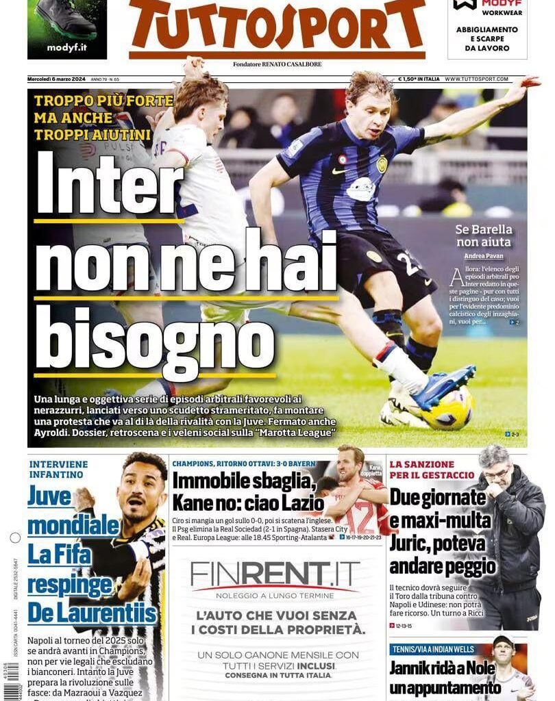 [Tuttosport] “TOO STRONG BUT ALSO TOO MUCH HELP” “Inter you don’t need it” 🤡