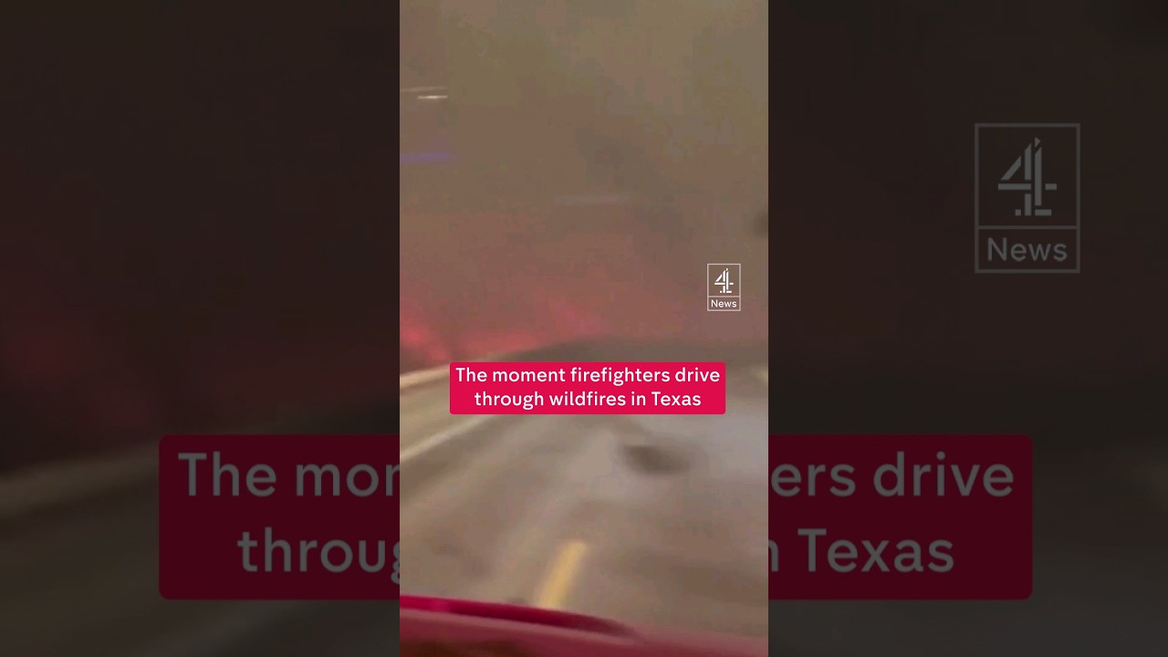 Firefighters drive through Texas wildfires