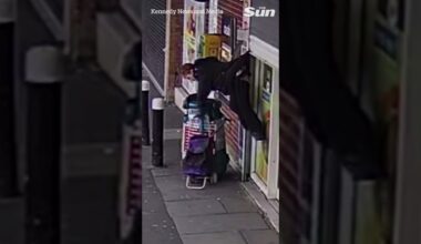 Gran is hoisted into air by coat after getting caught on shop shutter #shorts #thesun