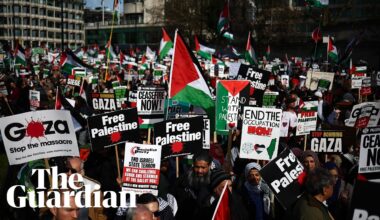 Tens of thousands of people march through London calling for Gaza ceasefire