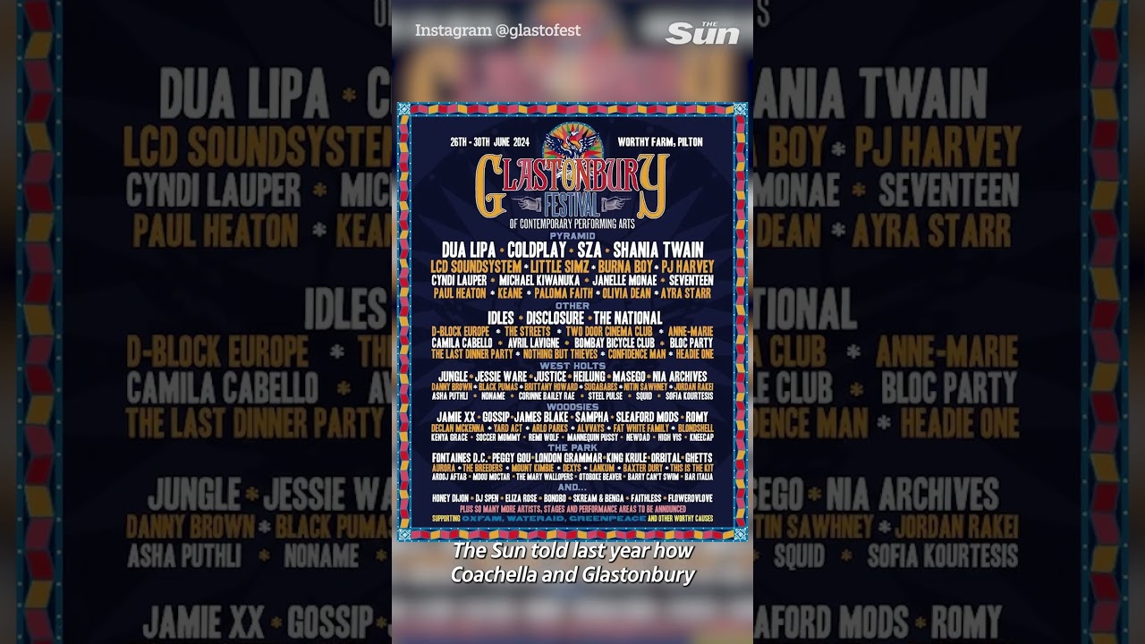 Glastonbury Festival 2024 headliners revealed as three huge pop acts #shorts #glastonbury #thesun