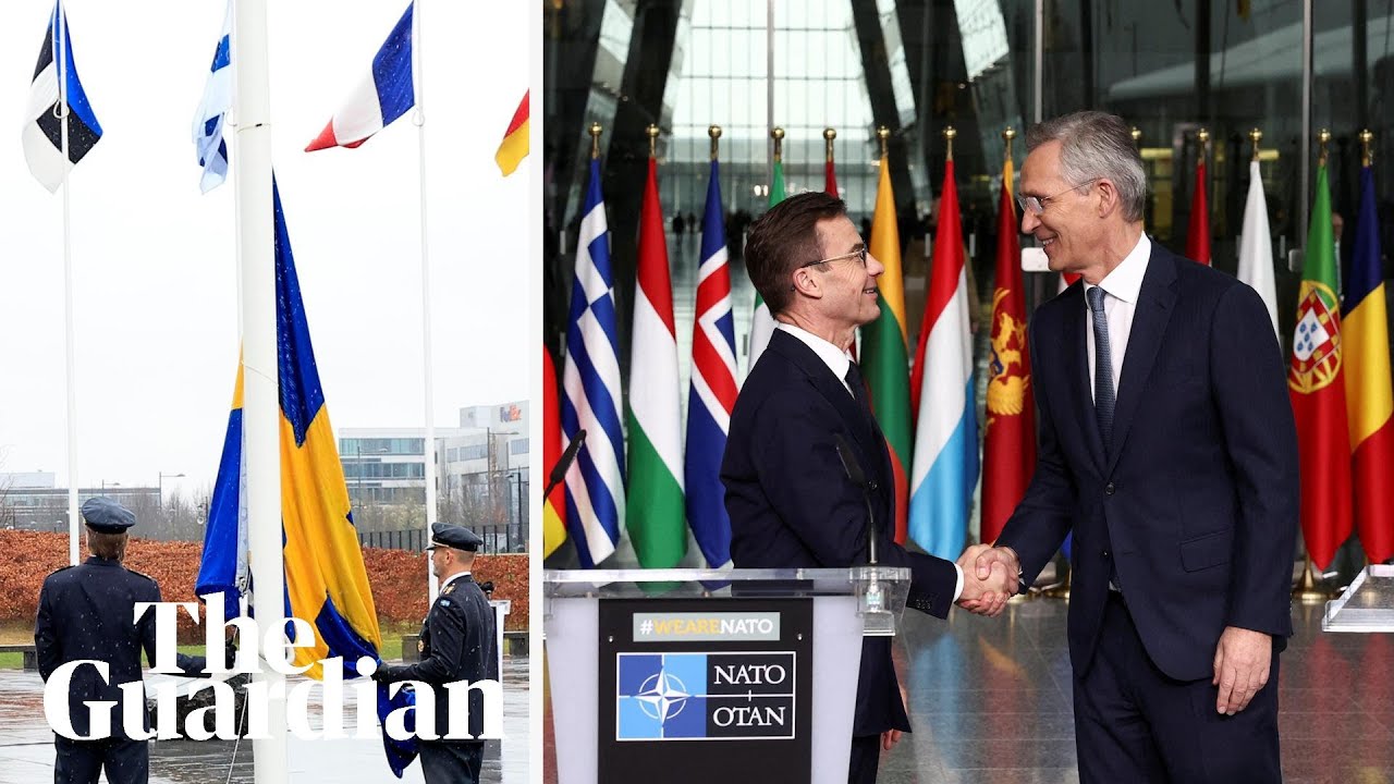 'Sweden has come home', PM tells Nato as flag raised at headquarters