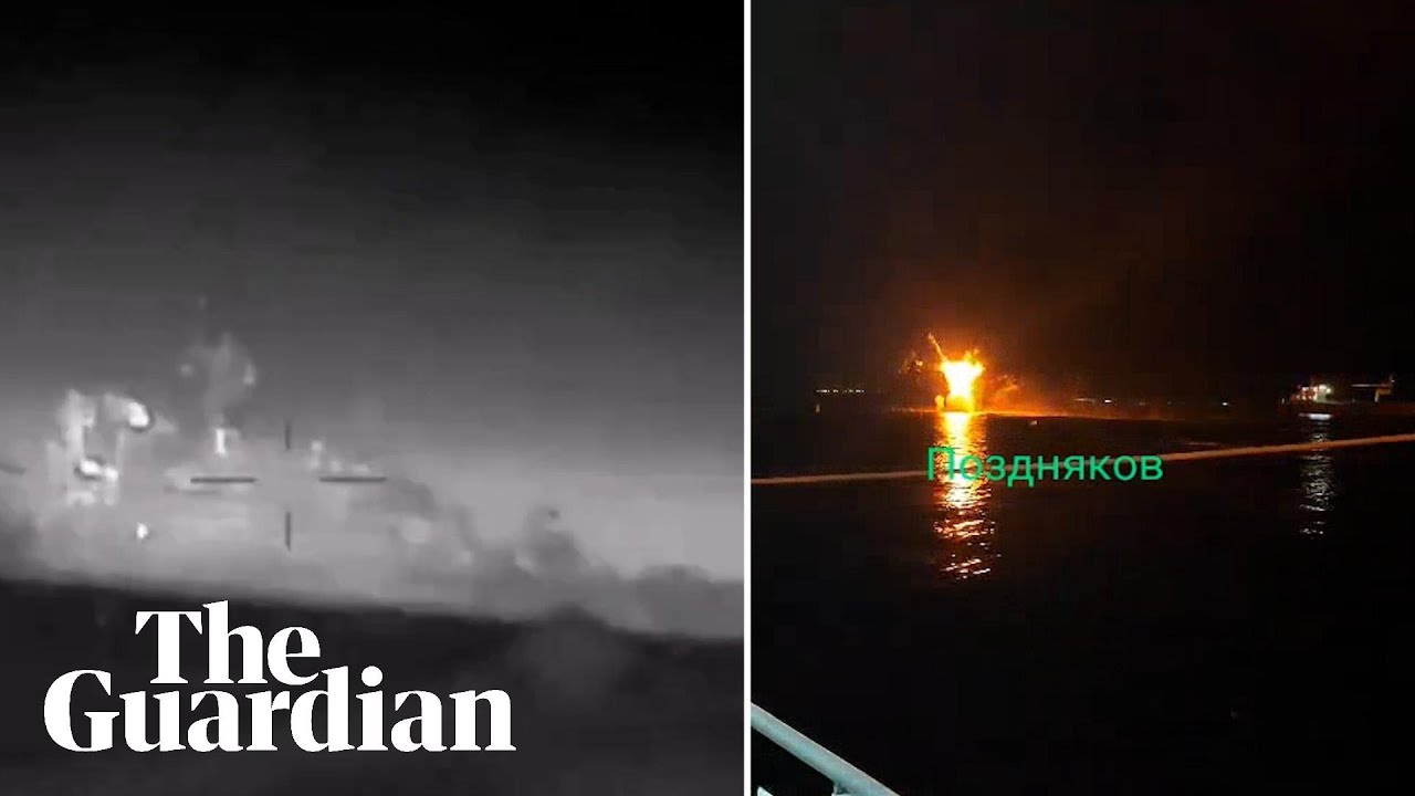 Ukraine releases footage appearing to show sinking of Russian warship near occupied Crimea