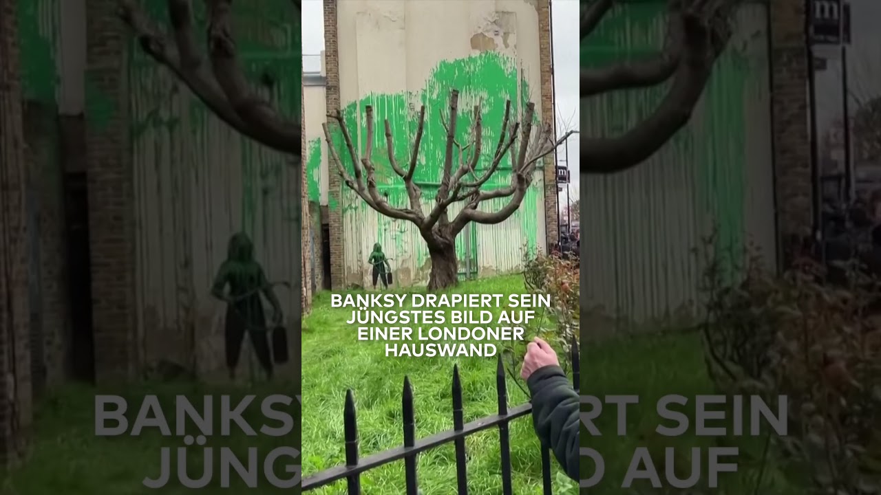LONDON: Neues Banksy-Werk hinter gestutztem Baum zieht Besucher an! #shorts
