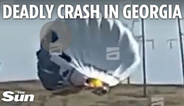 Horrifying moment hot air balloon crashes into high voltage powerlines leaving 3 dead