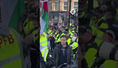 Police stand between pro-Palestinian and counter protesters in London
