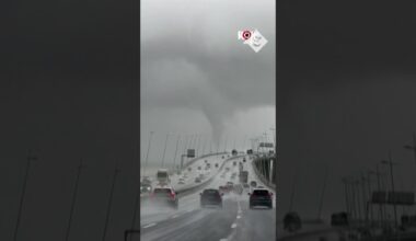 Waterspout spotted in Lisbon from Vasco da Gama bridge