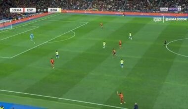 Rodrygo scores for Brazil after a bad pass by Unai Simon