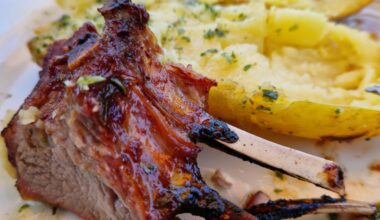BBQ'ed Lamb chops with garlic, cilantro, butter melted potatoes
