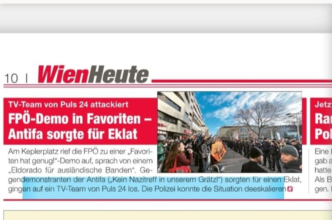 FPÖler gehen auf Puls24 Kamerateam los. Heute "Zeitung" so:
