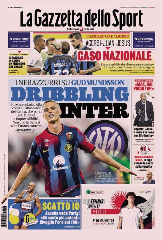 [Gazzetta dello Sport] “Inter are on Albert Gudmundsson. The Nerazzurri overtake Juventus in the race for the Genoa striker, who brings goals, creativity and unpredictability. Nobody in Serie A dribbles his opponent like the Icelandic.”