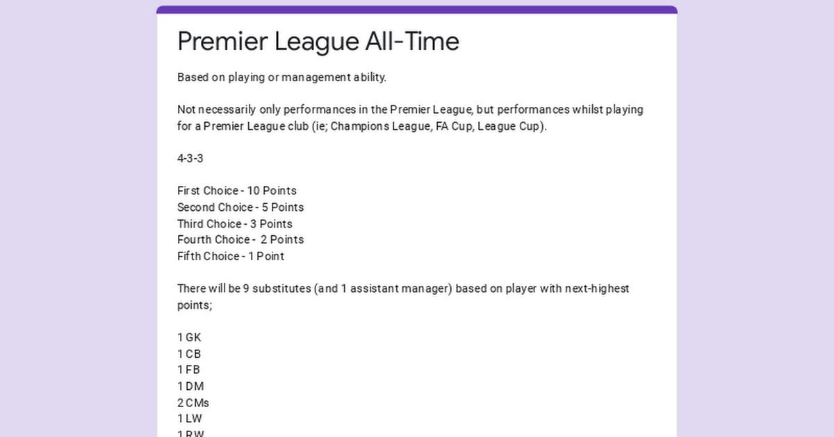 Premier League All-Time XI - Dynamic Form