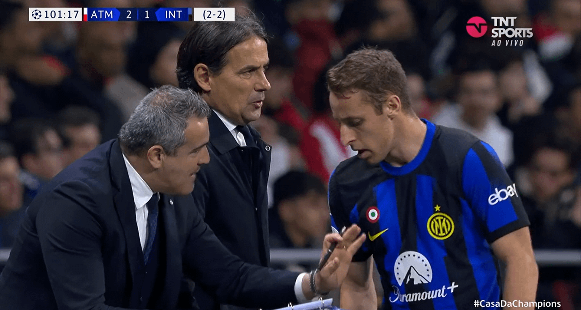 Thuram and Savic laughing off the ball squeezing incident