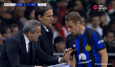 Thuram and Savic laughing off the ball squeezing incident