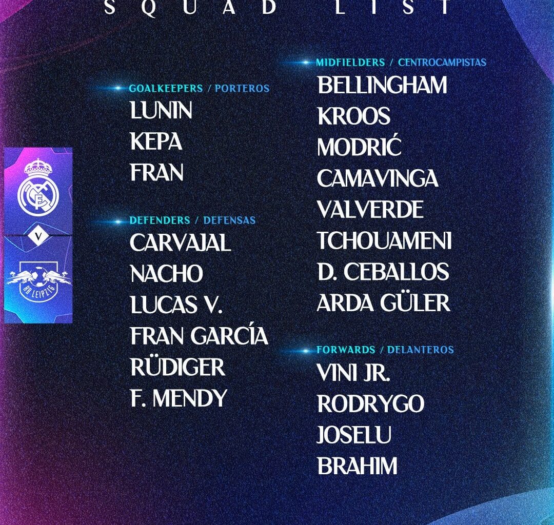 📋✅ Our squad for the match 🆚 RB Leipzig