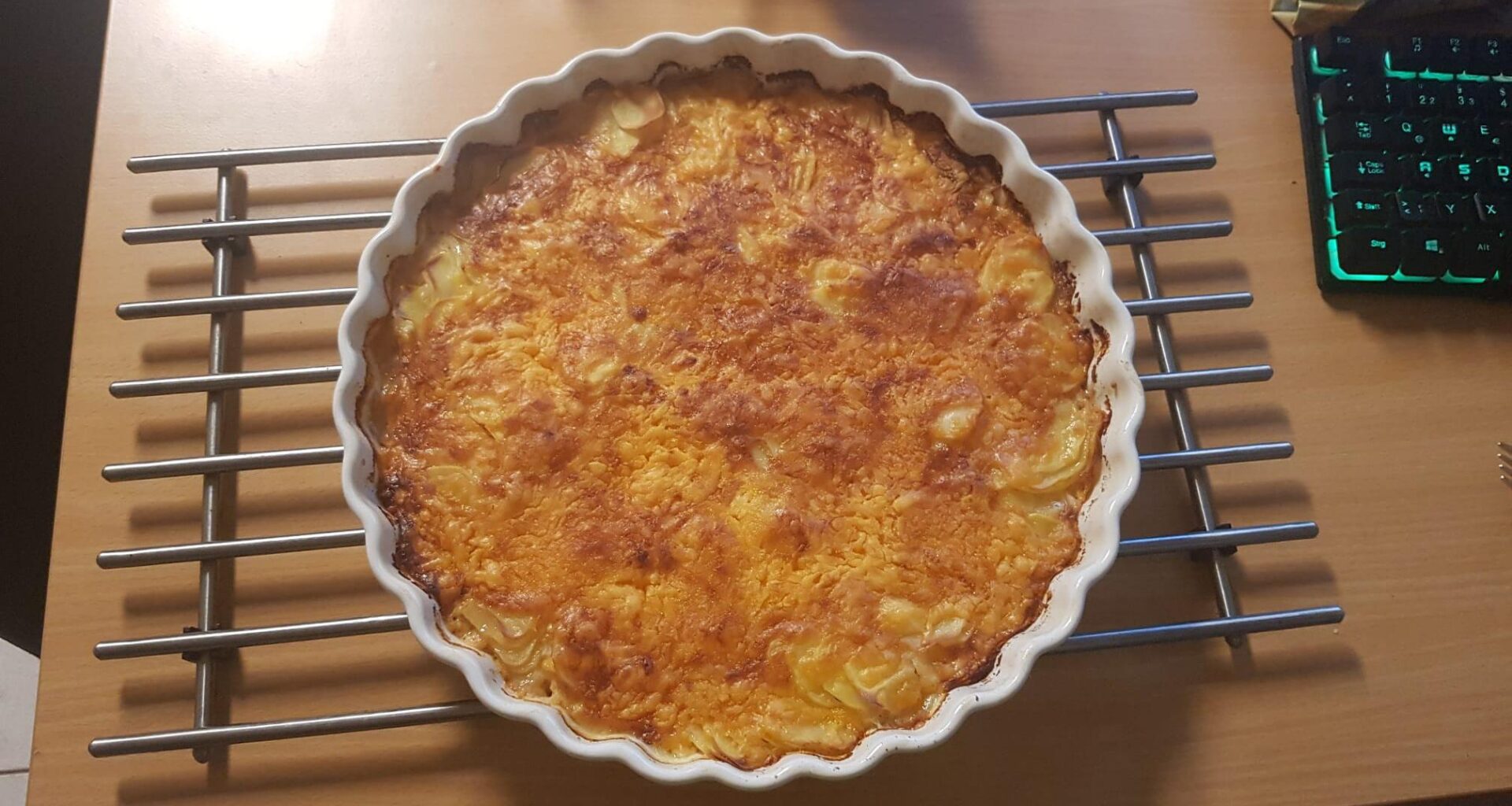 potato gratin, with lots of garlic and cheese on top