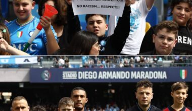 [IFTV] Napoli take a knee to show their support for Juan Jesus while young fans at the Maradona hold signs in support