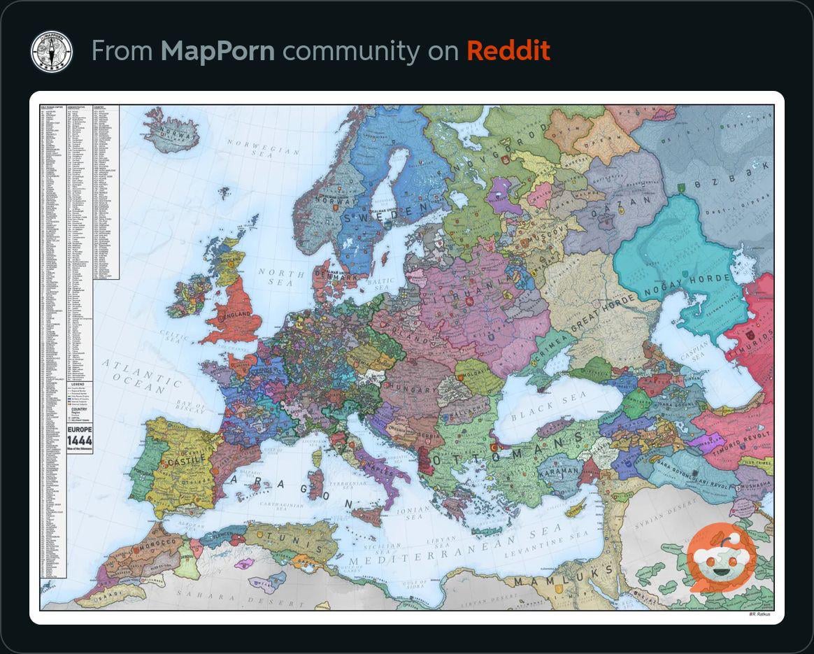 Map of Europe in 1444 posted in r/MapPorn . Can you spot Luxembourg?