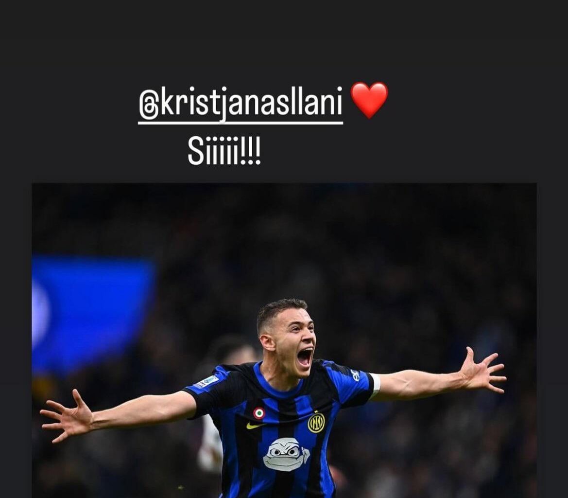 Hakan congratulating Asllani on Instagram 🖤💙