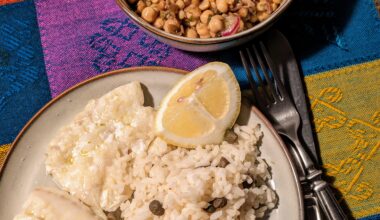 Cod with rice and chickpea-lentil salad.