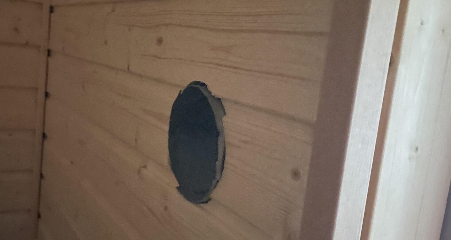 Hole inside sauna