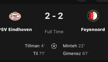PSV and Feyenoord stay level in tense match as an invincible season for PSV is still possible: 2-2