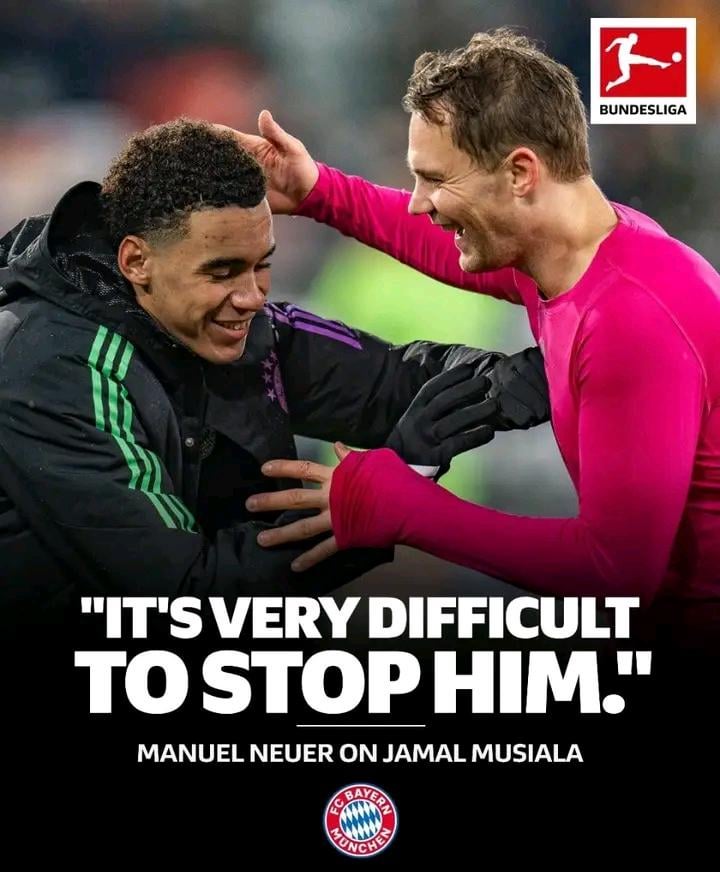 The legend Manuel Neuer:

It is very difficult to stop Jamal Musiala