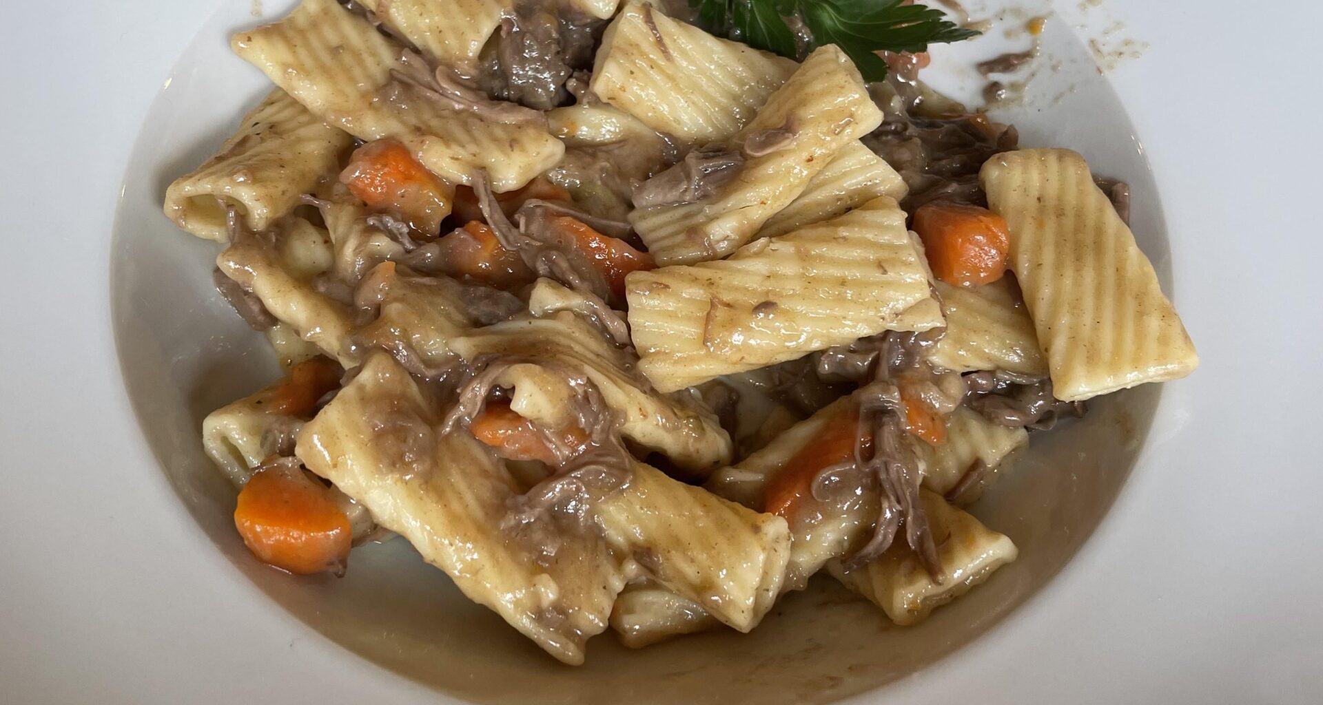 Rigatoni with Beef and Carrots in Red Wine Sauce