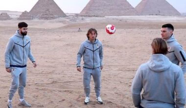 Modric and his Croatian teammates in Cairo, Egypt
