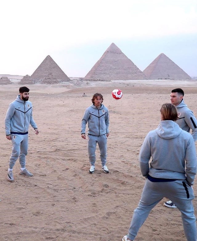 Modric and his Croatian teammates in Cairo, Egypt