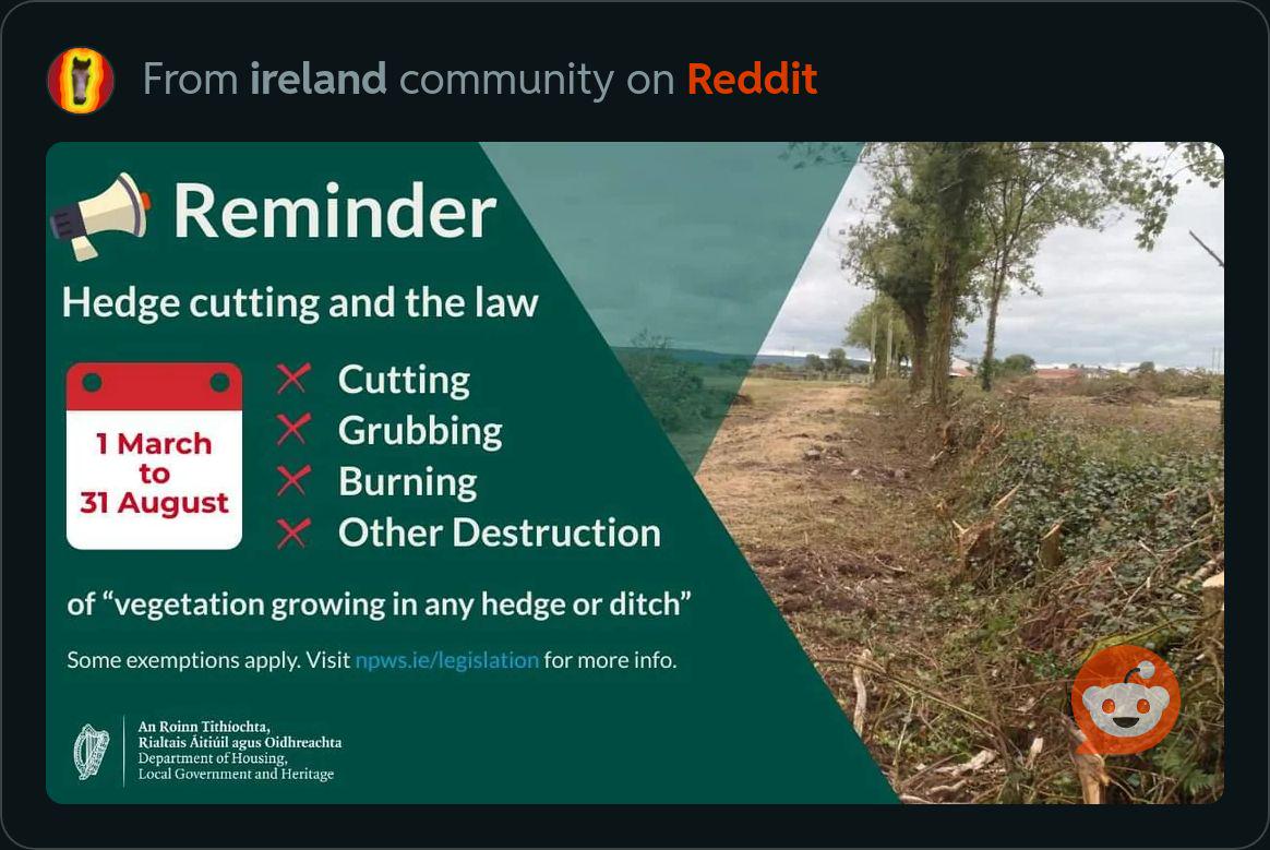 Reminder that hedge cutting ban comes into effect from tomorrow  March 1st