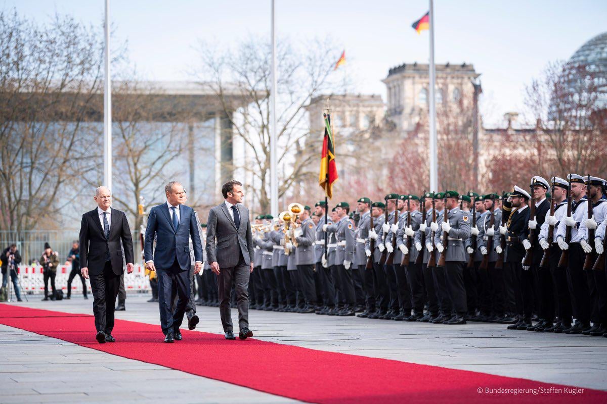 Weimar Triangle reunion in Berlin Today.Olaf Scholz, Donald Tusk & Emmanuel Macron.